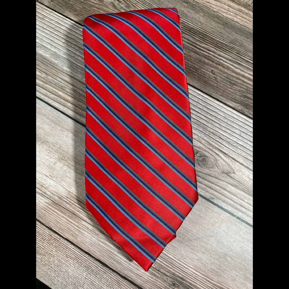 Claiborne Silk Red Blue Striped Tie